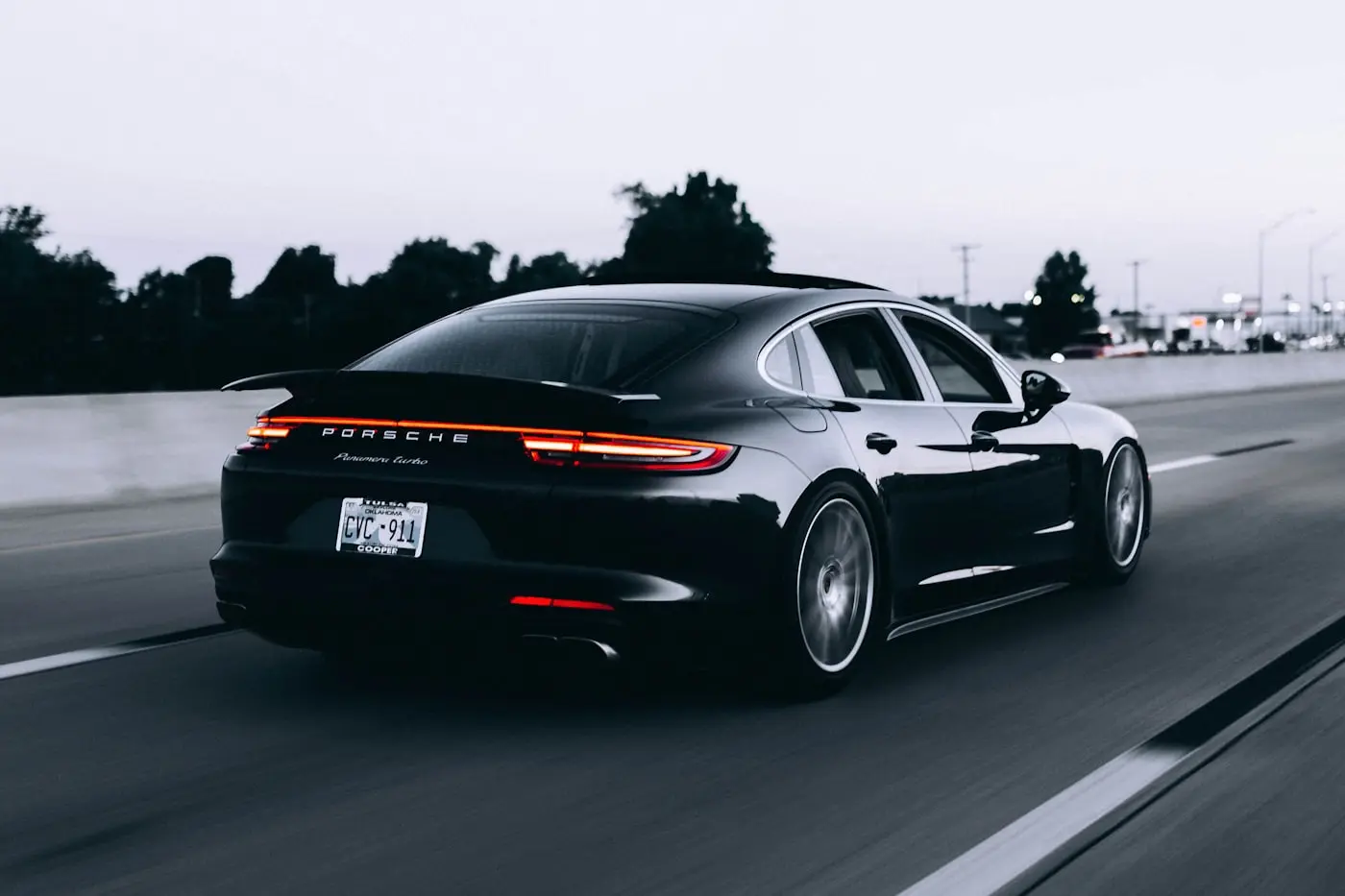 A car on the road at dusk